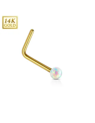 Piercing nez Or jaune 14 carats opale blanc tige en L