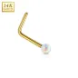 Piercing nez Or jaune 14 carats opale blanc tige en L