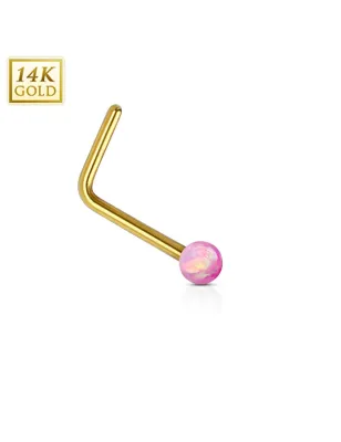 Piercing nez Or jaune 14 carats opale rose tige en L