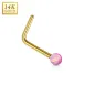 Piercing nez Or jaune 14 carats opale rose tige en L