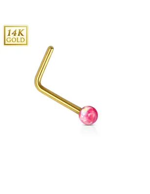 Piercing nez Or jaune 14 carats opale rouge tige en L