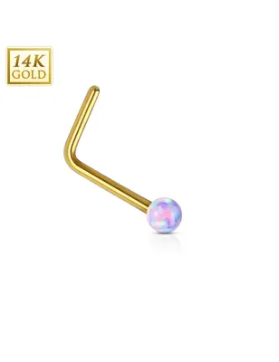 Piercing nez Or jaune 14 carats opale violet tige en L