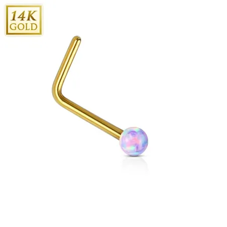 Piercing nez Or jaune 14 carats opale violet tige en L