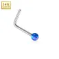Piercing nez Or blanc 14 carats opale bleu tige en L