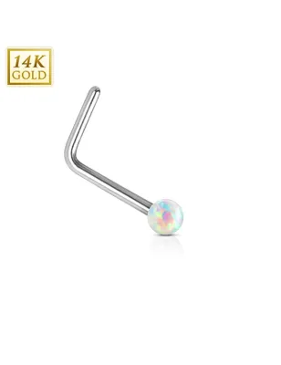 Piercing nez Or blanc 14 carats opale blanc tige en L