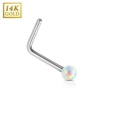 Piercing nez Or blanc 14 carats opale blanc tige en L