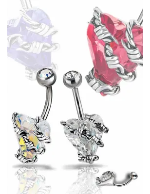 Piercing nombril Crystal Evolution Swarovski Coeur fil barbelé