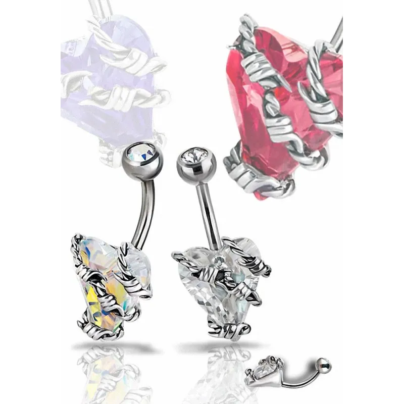 Piercing nombril Crystal Evolution Swarovski Coeur fil barbelé