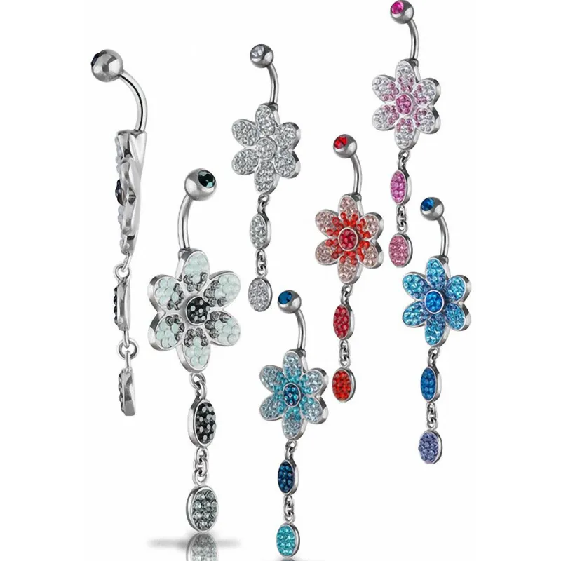 Piercing nombril Crystal Evolution Swarovski Fleur pendentif