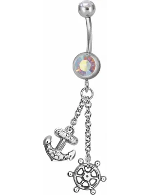 Piercing nombril Swarovski Ancre marine et barre aurore boréale