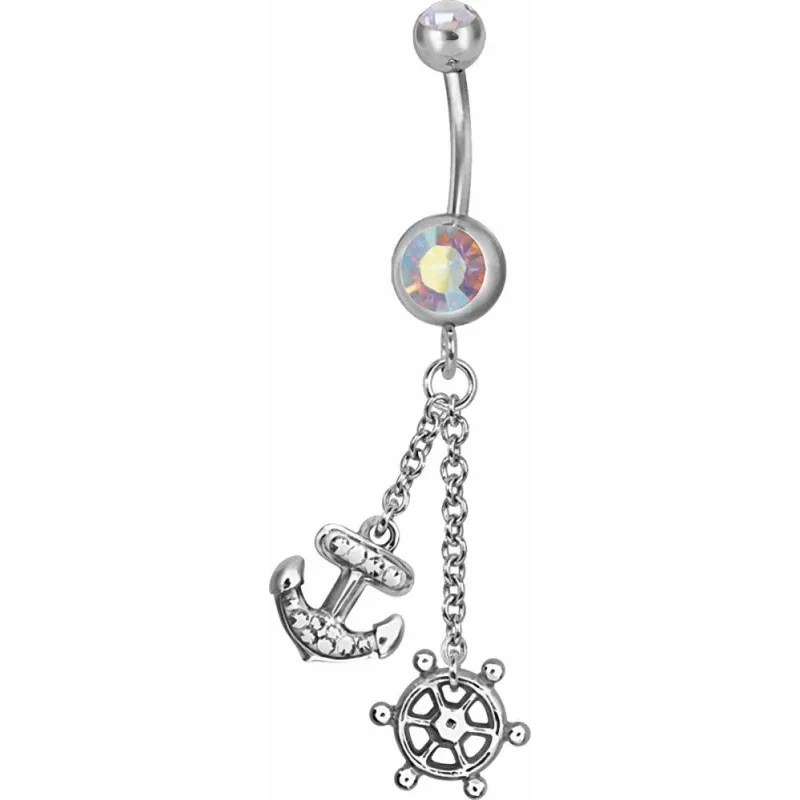 Piercing nombril Swarovski Ancre marine et barre aurore boréale