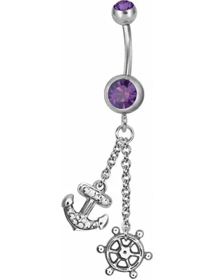 Piercing nombril Swarovski Ancre marine et barre violet