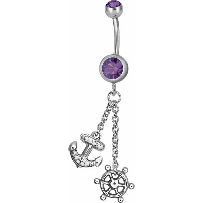 Piercing nombril Swarovski Ancre marine et barre violet