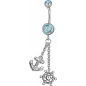 Piercing nombril Swarovski Ancre marine et barre turquoise