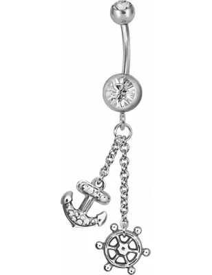 Piercing nombril Swarovski Ancre marine et barre blanc