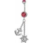 Piercing nombril Swarovski Ancre marine et barre rouge