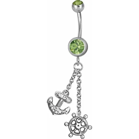 Piercing nombril Swarovski Ancre marine et barre vert