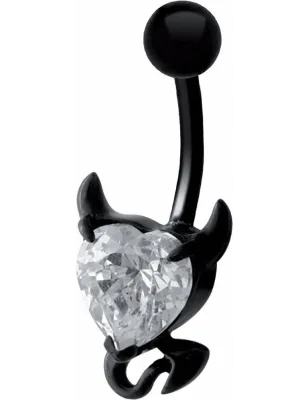 Piercing nombril noir coeur endiablé blanc