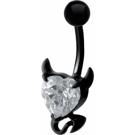 Piercing nombril noir coeur endiablé blanc