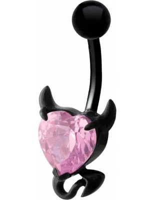 Piercing nombril noir coeur endiablé rose