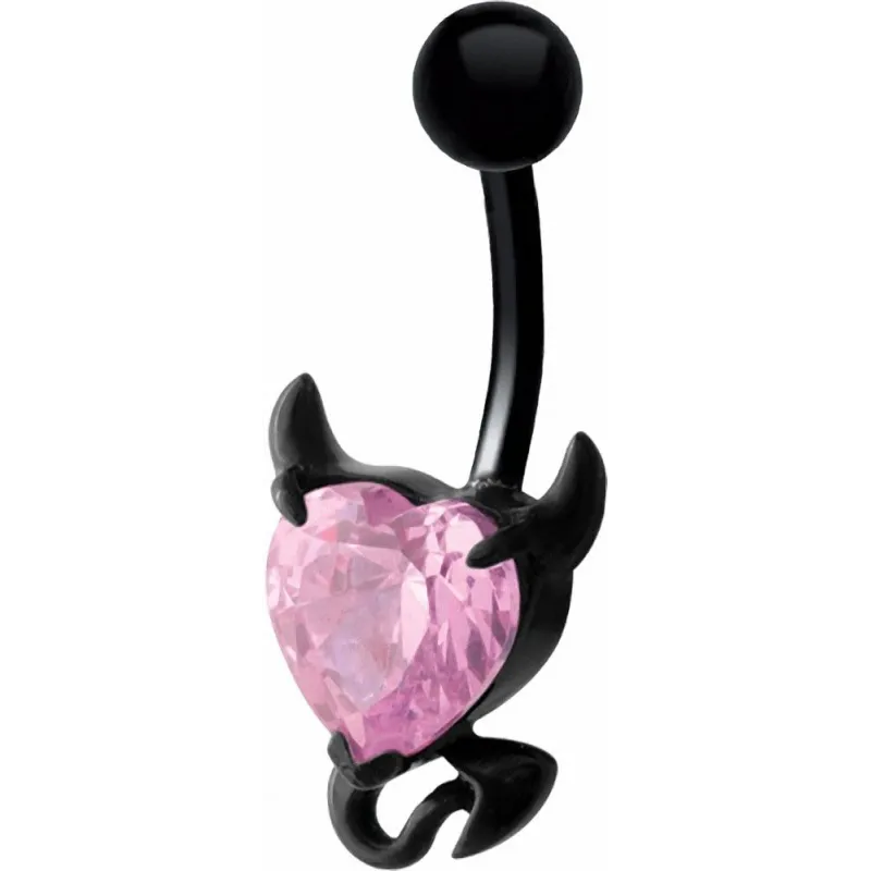 Piercing nombril noir coeur endiablé rose