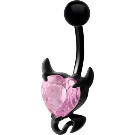 Piercing nombril noir coeur endiablé rose