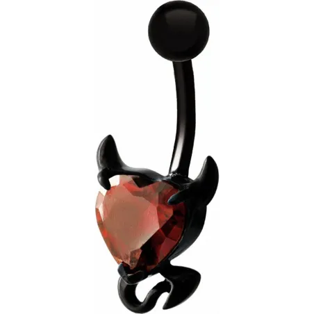 Piercing nombril noir coeur endiablé rouge