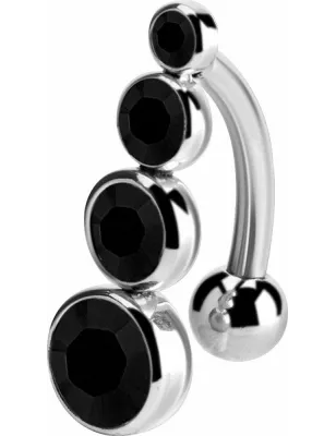 Piercing nombril inversé cristaux de Swarovski noir