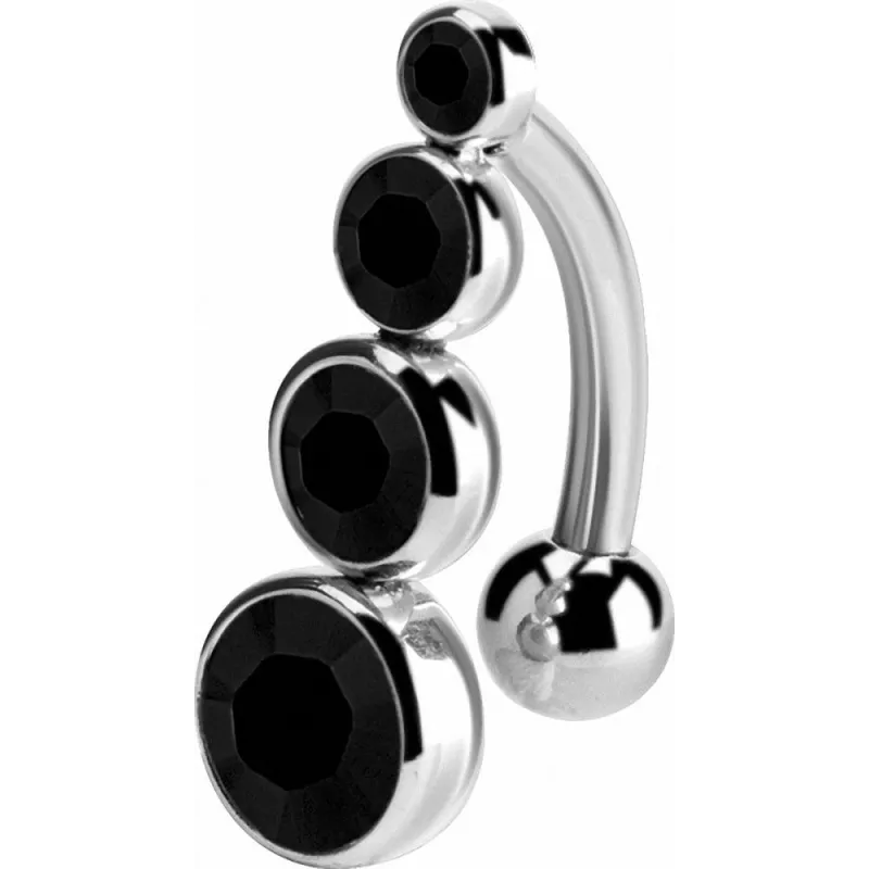 Piercing nombril inversé cristaux de Swarovski noir