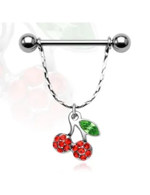 Piercing Téton Bouclier Cerise Multi-Gemmes - Bijou Piercing Téton