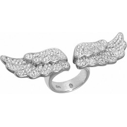 Bague acier ailes d'ange Swarovski blanc
