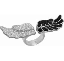 Bague acier ailes d'ange Swarovski blanc et noir