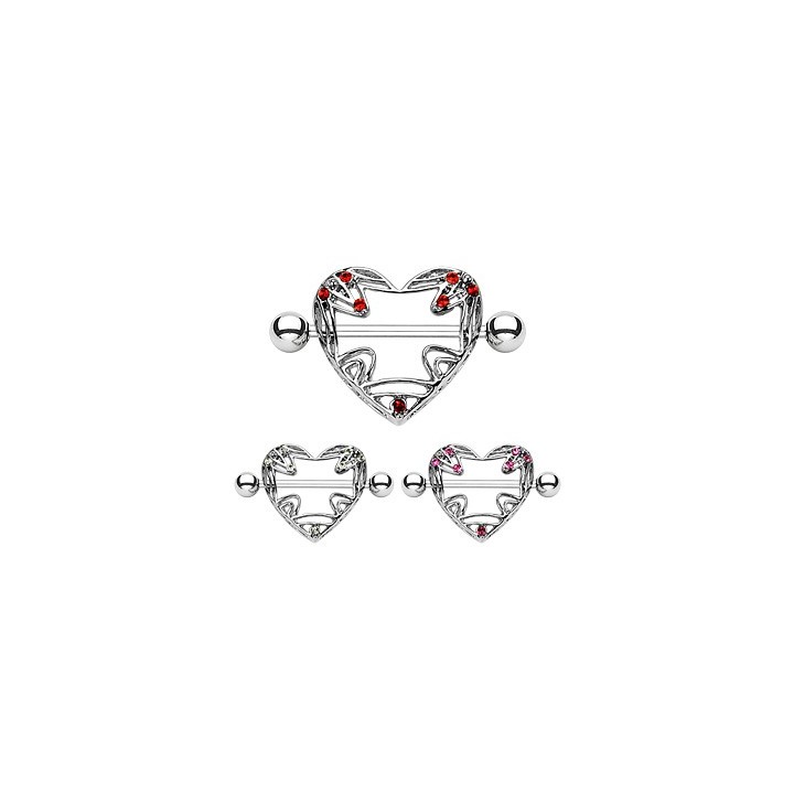 Piercing Téton Bouclier Cœur Gemmes - Bijou Piercing Téton