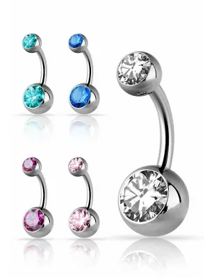 Piercing nombril titane G23 double Swarovski Zirconia