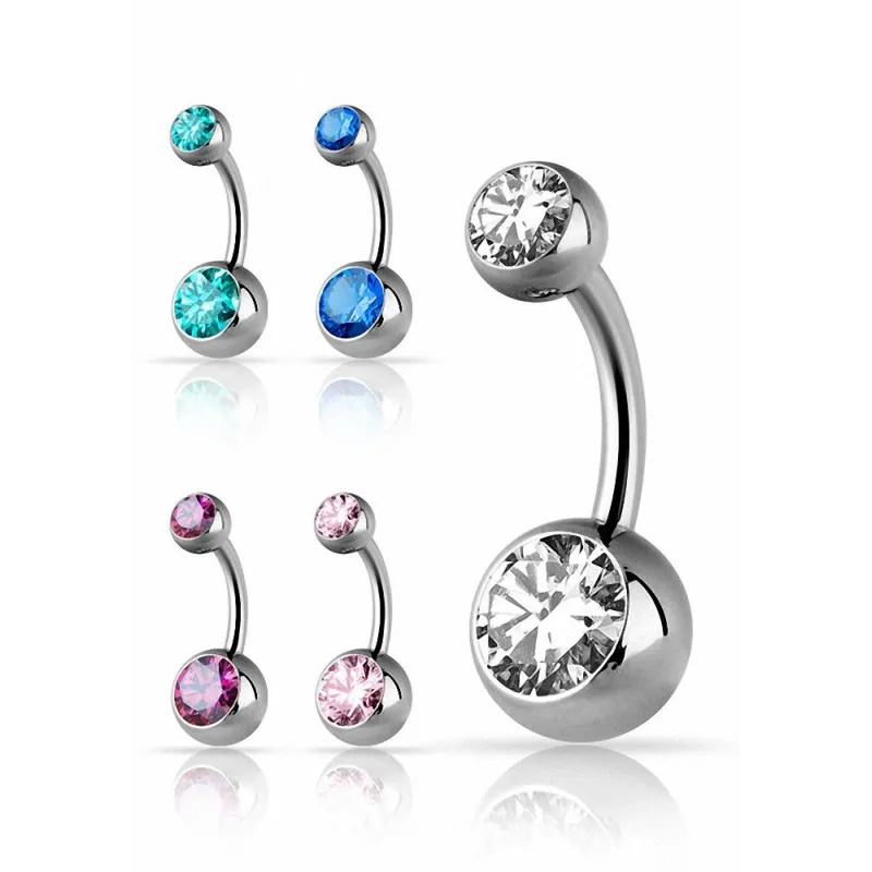 Piercing nombril titane G23 double Swarovski Zirconia