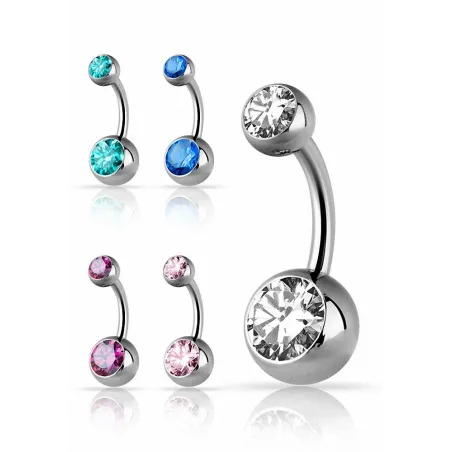 Piercing nombril titane G23 double Swarovski Zirconia