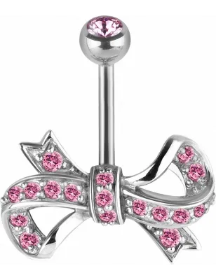Piercing nombril noeud élégant Swarovski rose