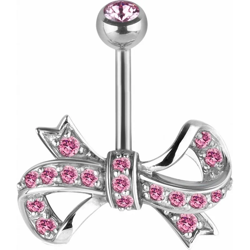 Piercing nombril noeud élégant Swarovski rose