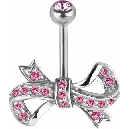 Piercing nombril noeud élégant Swarovski rose