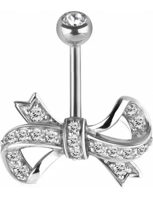 Piercing nombril noeud élégant Swarovski blanc