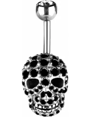 Piercing nombril skull Swarovski noir
