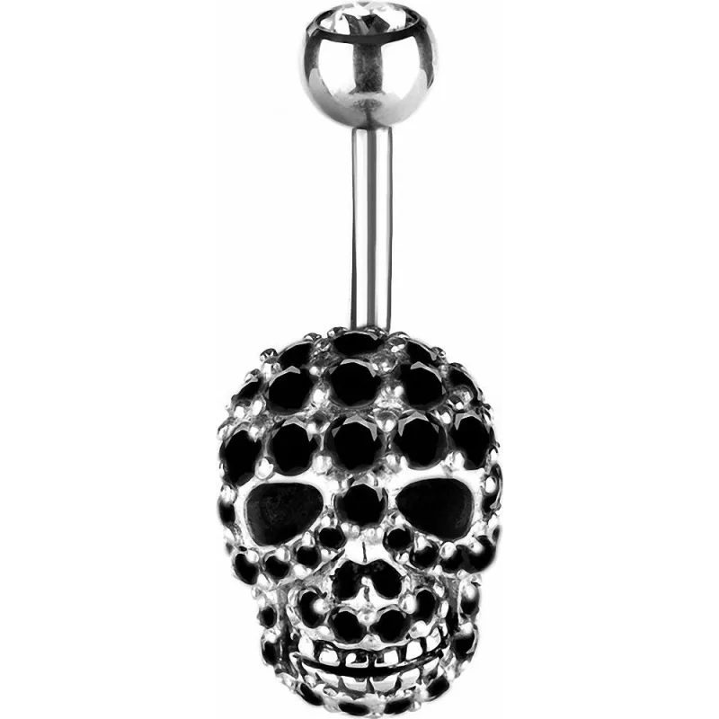 Piercing nombril skull Swarovski noir
