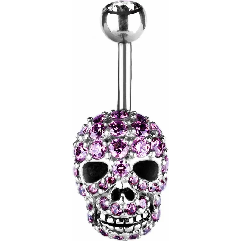 Piercing nombril skull Swarovski rose