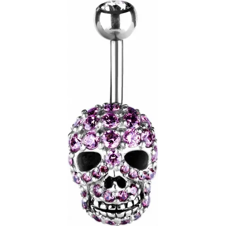 Piercing nombril skull Swarovski rose