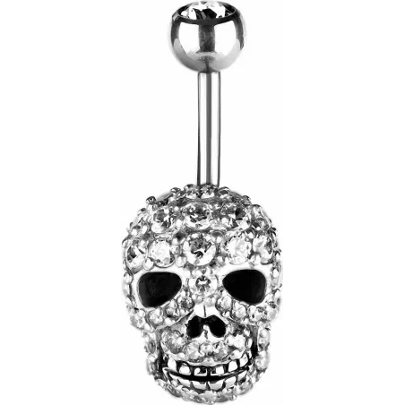 Piercing nombril skull Swarovski blanc