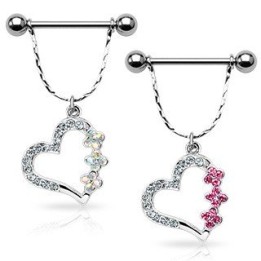Piercing Téton Bouclier Coeur Fleurs Gemmes - Bijou Piercing Téton