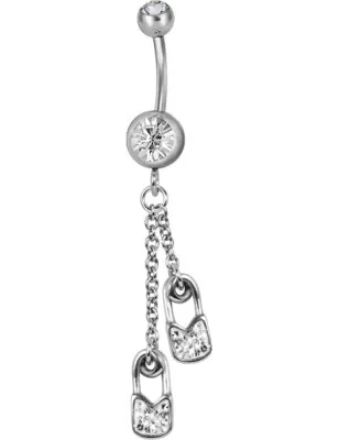 Piercing nombril Swarovski épingle à nourrice blanc