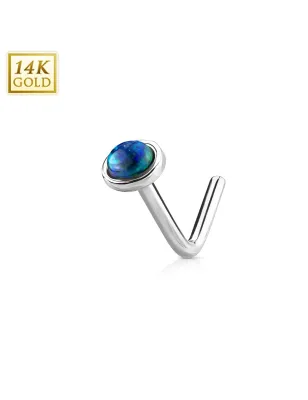 Piercing nez Or blanc 14 carats opale émeraude dome tige en L