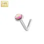 Piercing nez Or blanc 14 carats opale rose dome tige en L Piercing nez Or blanc 14 carats opale rose dome tige en L
