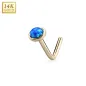 Piercing nez Or jaune 14 carats opale bleue dome tige en L